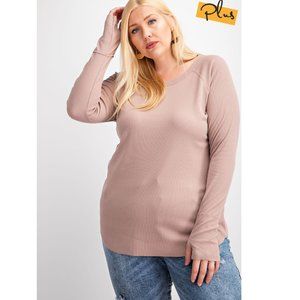 NWT- Plus LS Rib Knit Tunic w/Thumbholes, Mocha
